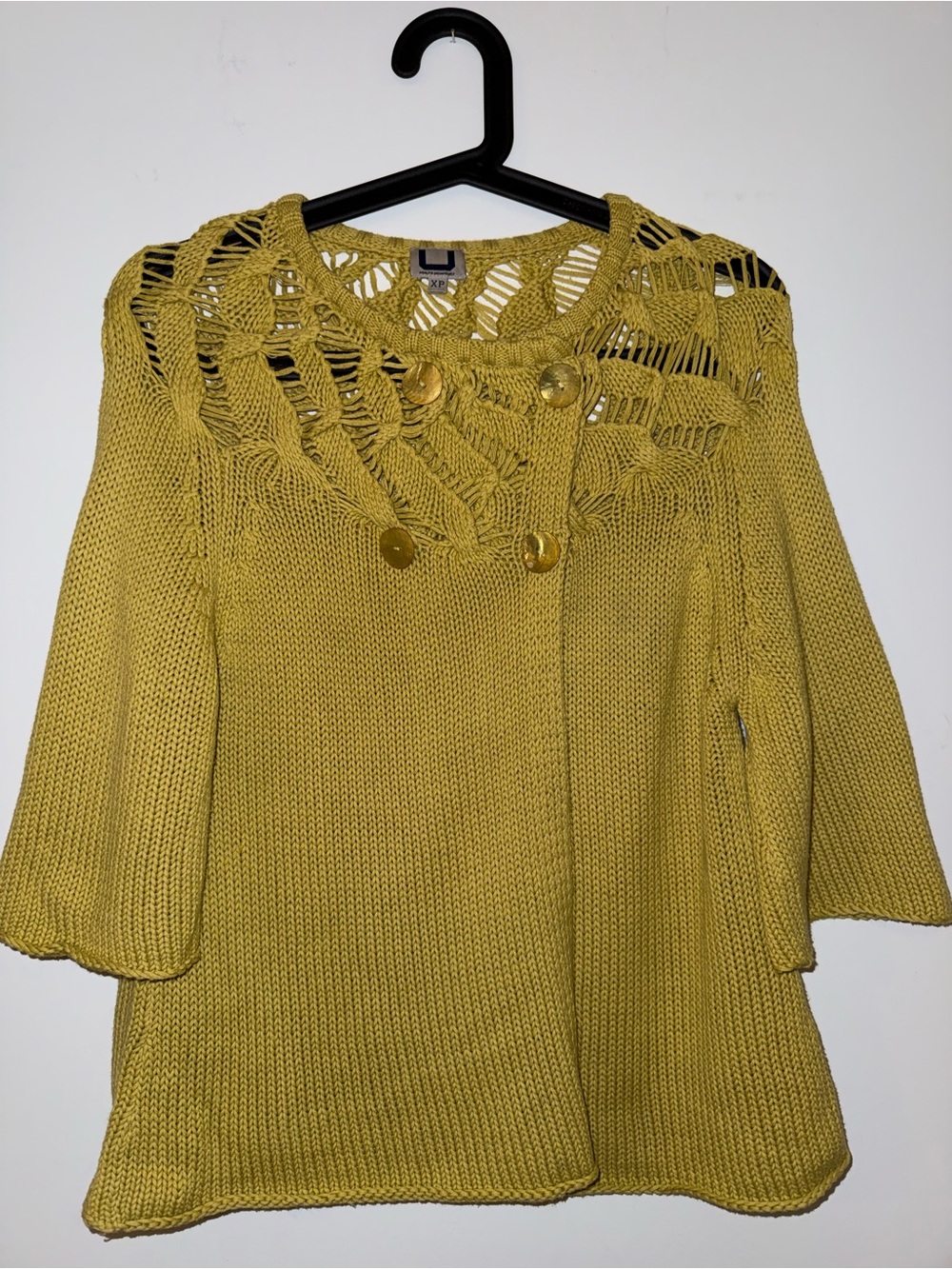 Adolfo Dominguez Mustard Open-Knit Button Front Sweater/ Cardigan